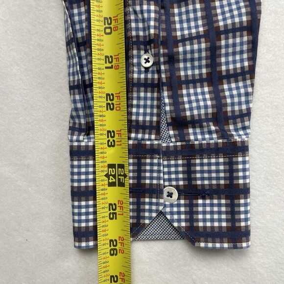 Bugatchi Mens Windowpane Plaid Long Sleeve Button Up Blue Brown- M - Picture 9 of 15